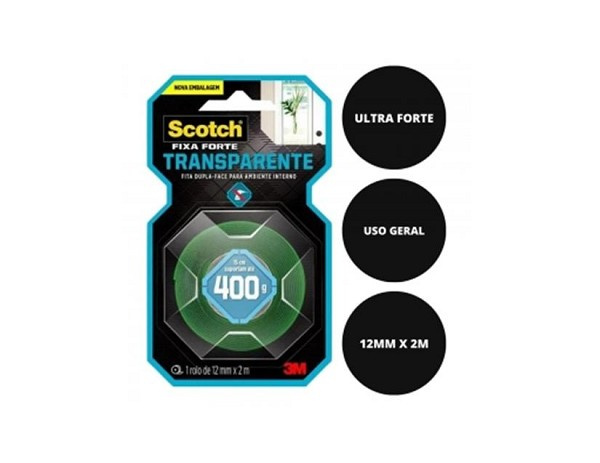 Fita Dupla Face Fixa Forte 12mmx2mts 3m (rolo) 