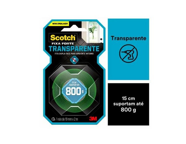 Fita Dupla Face Fixa Forte 19mmx2mts 3m (rolo) 