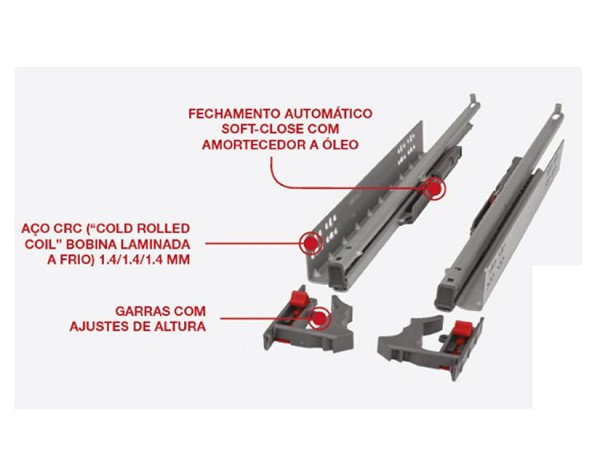 Corredica Telesc 350mm Oculta Dt130 Et C/amort/gt (m) 433.07.535 Haf (par) 