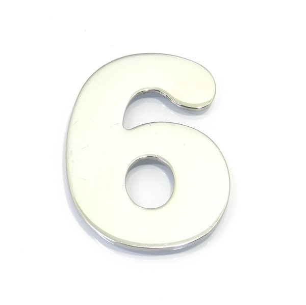 Numero Residencial "6" 65x85x3mm C/fita Adesiva Inox Pol Fll (peça) 