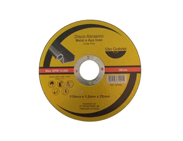 Disco Corte Inox Sao Gabriel 4,5(115x1,2x22) Mult (peça) 