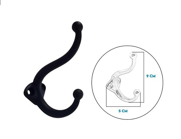 Suporte Gancho Duplo Preto (peça) 